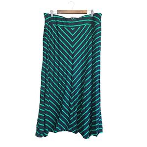 Talbots Woman Petites 2XP Maxi Skirt Chevron Print Green Black‎ Casual